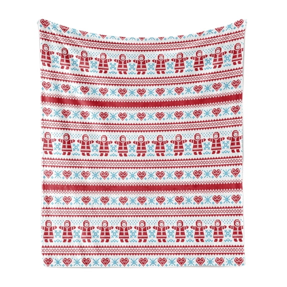 Nordic Soft Flannel Fleece Throw Blanket, Christmas Pattern with Winter Inspirations Scandinavian Motifs European, Cozy Plush for Indoor and Outdoor Use, 50" x 70", Red Sky Blue White, by Ambesonne
