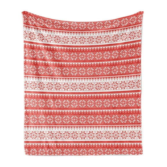 Nordic Soft Flannel Fleece Throw Blanket, Norwegian Swedish Traditional Motifs Stitch Needlework Pattern Vintage Image, Cozy Plush for Indoor and Outdoor Use, 50" x 70", Vermilion White, by Ambesonne