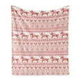 thumbnail image 1 of Nordic Soft Flannel Fleece Throw Blanket, Pattern of Horses Hearts and Angels Norwegian Motifs Winter Time, Cozy Plush for Indoor and Outdoor Use, 50" x 70", Vermilion White, by Ambesonne, 1 of 5