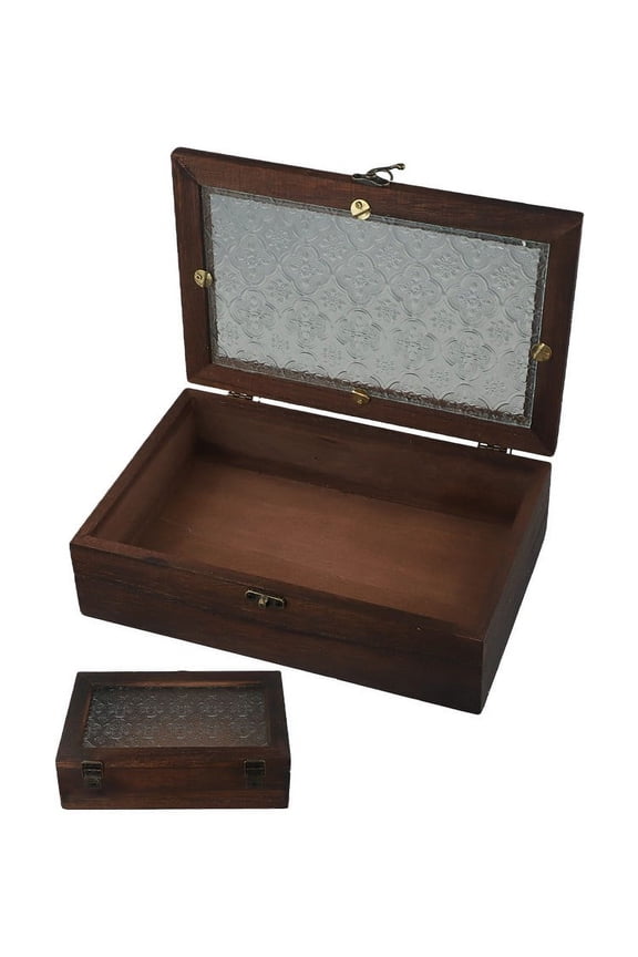 Nordic Solid Wood Begonia Flower Glass Desktop Storage Box Vintage Decorative Organizer for Jewelry,Cosmetics,Stationery Handmade Retro Design