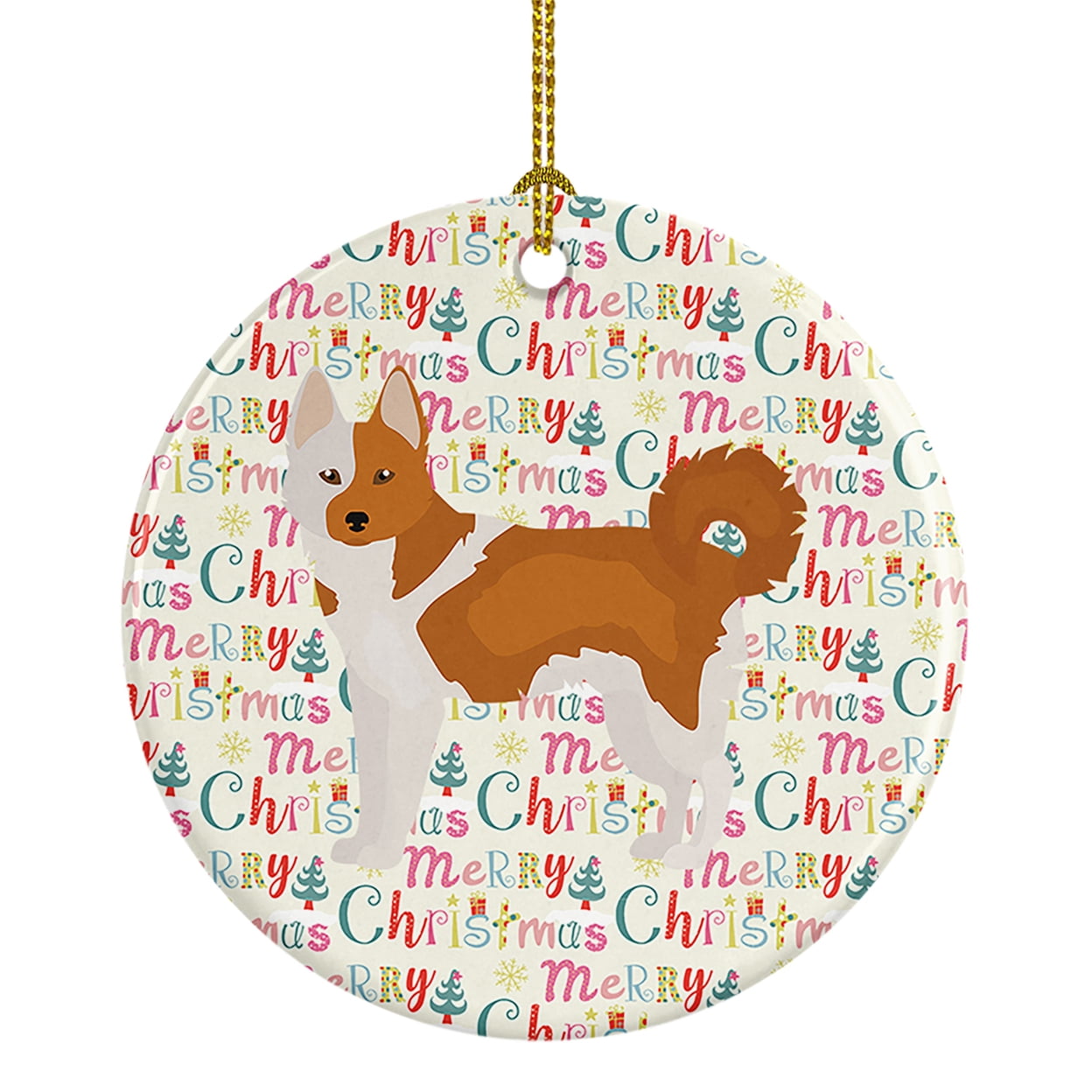 Nordic Spitz Merry Christmas Ceramic Ornament 2.8 in x 2.8 in