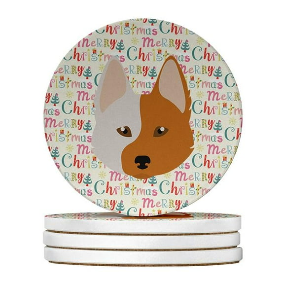 Nordic Spitz Merry Christmas Large Sandstone Coasters Pack of 4 4 in x 4 in