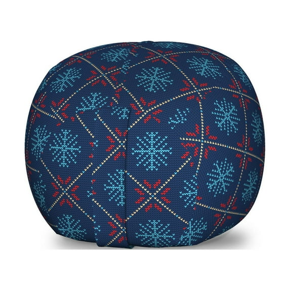 Nordic Storage Toy Bag Chair, Checkered Pattern with Vintage Snowflake Motifs Norwegian Traditional Xmas, Stuffed Animal Organizer Washable Bag, Large Size, Blue Beige Scarlet, by Ambesonne