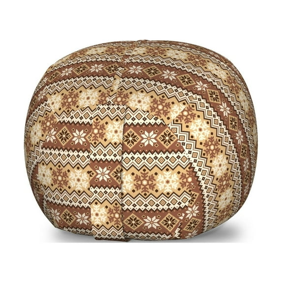 Nordic Storage Toy Bag Chair, Northern Style Traditional Pattern with Scandinavian Vintage Art, Stuffed Animal Organizer Washable Bag, Small Size, Pale Caramel Sand Brown, by Ambesonne