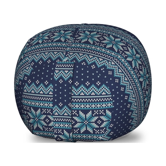 Nordic Storage Toy Bag Chair, Simplistic Pattern with Chevron Herringbone Abstract Snowflake Print, Stuffed Animal Organizer Washable Bag, Large Size, Turquoise and Dark Blue, by Ambesonne