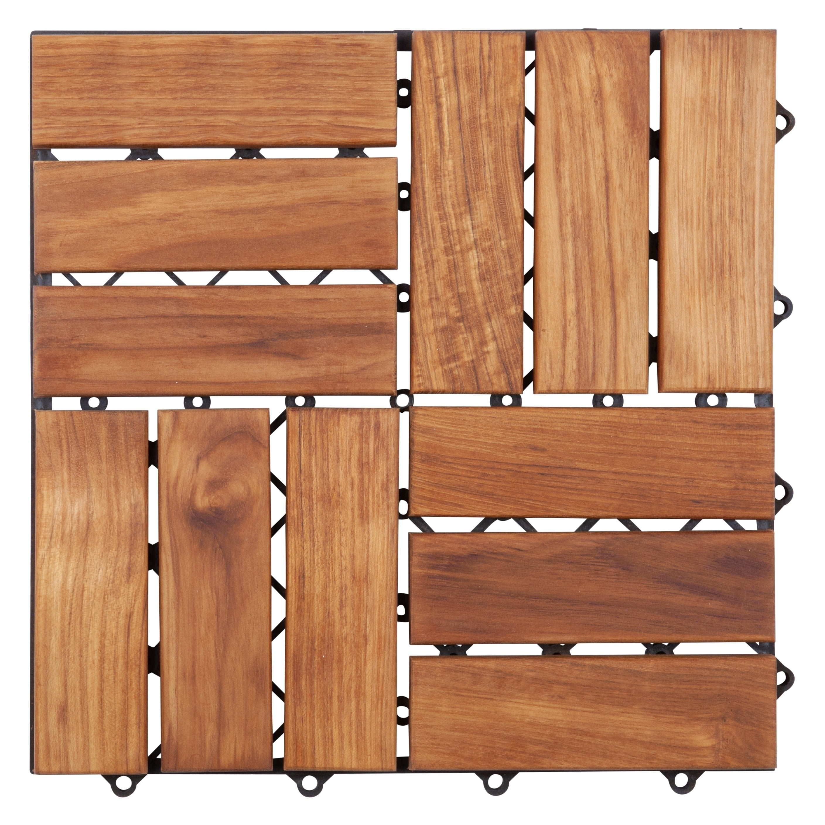 Nordic Teak 12-Slat Interlocking Outdoor Floor Tiles, 10 sq ft