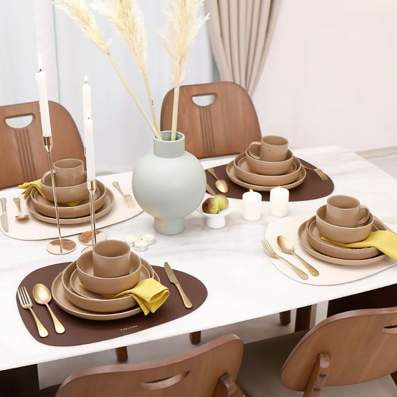 Nordic Style 20-Piece Round Speckled Beige Ceramic Dinnerware Set - Matte Finish Plates & Bowls for 4 - Chic Neutral Kitchen Essentials - Dishwasher Safe,beige