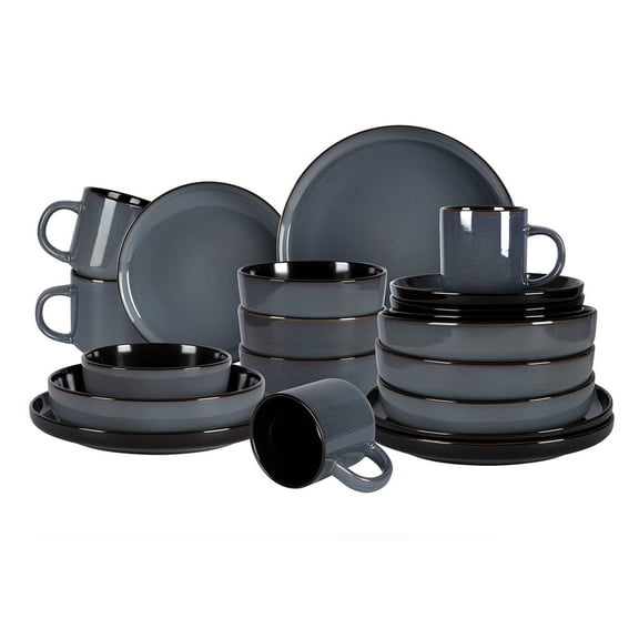 Nordic Style 20-Piece Round Stoneware Dinnerware Set - Reactive Glaze Plates & Bowls for 4 - Chic Speckled Design - Dishwasher Safe,Blue