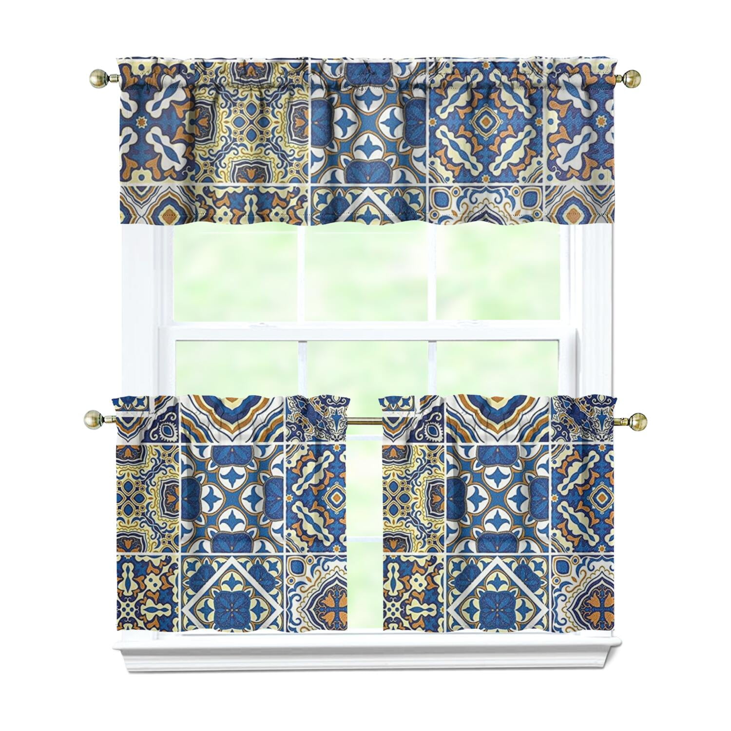 Earthy Window Screen Nordic Style 3 PCS Window Curtains - Symmetrical Earthy Natural Tones ...