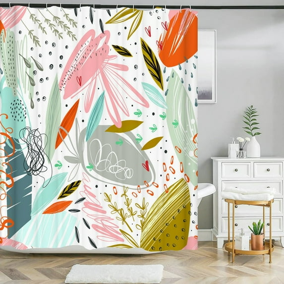 Nordic Style Abstract Art leaves Shower Curtain Waterproof Polyester Bath Curtain Morandi Color Block Curtain For Bathroom Decor
