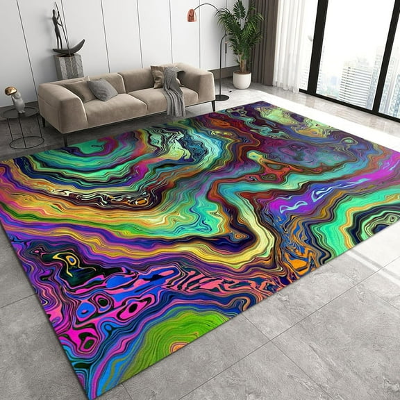 Nordic Style Area Rugs, Abstract Gradient Distorted Stripes Pattern Floor Carpet, Modern Non-Shedding Indoor Carpet Foldable Non Slip Rug for Home Living Room Office Decor 5ft x 6ft
