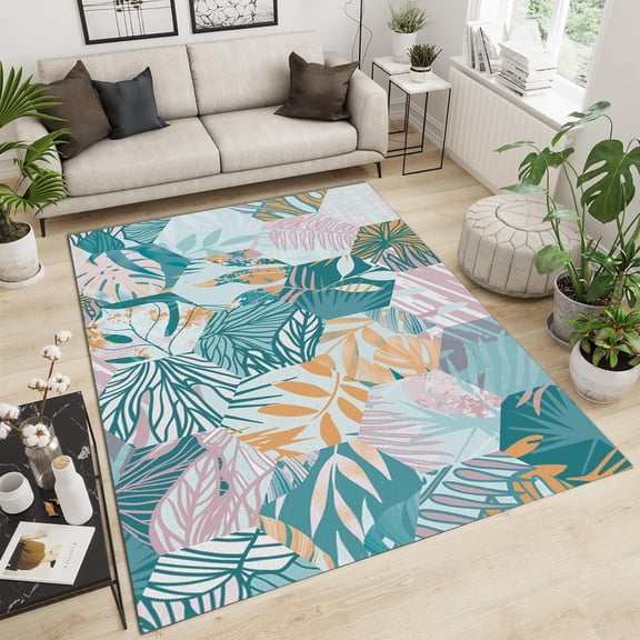 Nordic Style Area Rugs, Abstract Tropical Plant Leaves Outdoor Carpet, Non-Slip Hallway Doormat Entrance Easy to Clean Rug for Home Living Room Bedroom Office Decor Mats 2ft x 3ft