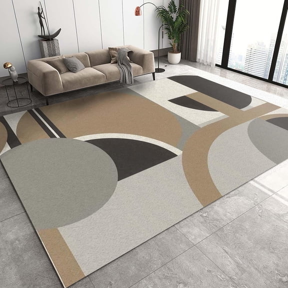 Nordic Style Area Rugs, Gray Brown Abstract Geometry Pattern Sofa Carpet, Modern Non-slip Backing Machine Easy to Clean Rug for Bedroom Living Room Entryway Office Decor Mats 4x6ft