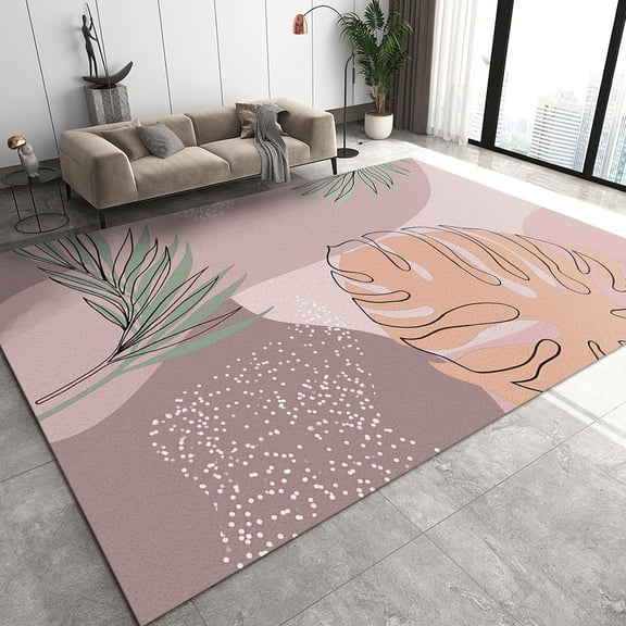 Nordic Style Area Rugs, Tropical Plant Monstera Leaves Indoor Carpet, Modern Non-Slip Backing Machine Washable Rug for Home Living Room Bedroom Office Home Decor Mats 2ft x 3ft