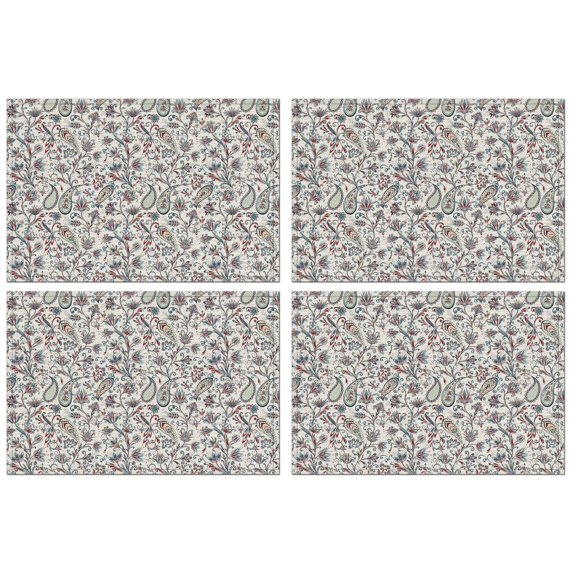 Nordic Style Boho Chic Artistic Flax Placemats Set of 4, 12x18 Inch Vintage Rustic Tribal Ethnic Patterns, Washable Style Table Mats for Kitchen or Dining