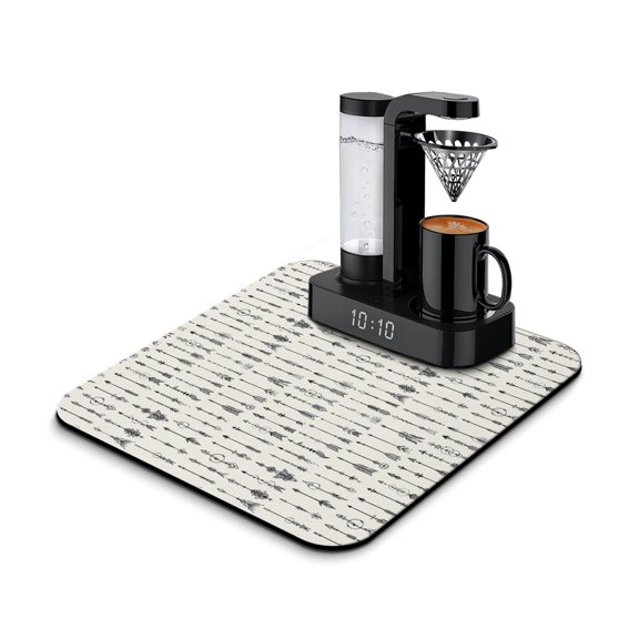 Nordic Style Coffee Mat, 16x18in Absorbent Dish Drying Pad with Boho Chic Patterns, Leak-Proof Non-Slip Kitchen Counter Mat for Coffee Bar