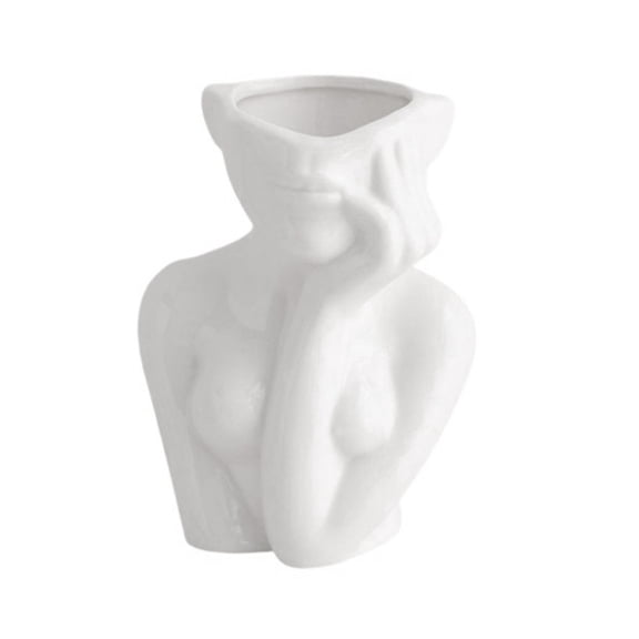 Nordic Style Flower Vase Women Body Half Face Flower Pot Vase Ceramic Art Crafts Bedroom Living Desktop Decoration B