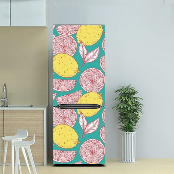Nordic Style Fruit Green Leaf Wall Sticker For Refrigerator Self-Adhesive Vinyl Removable Poster Fridge Full Coverage Wallpaper