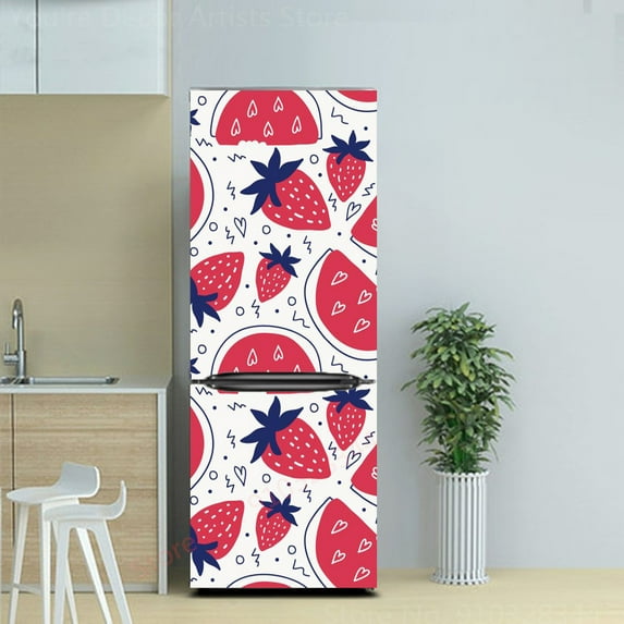 Nordic Style Fruit Green Leaf Wall Sticker For Refrigerator Self-Adhesive Vinyl Removable Poster Fridge Full Coverage Wallpaper