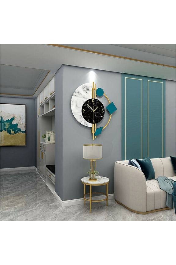 Nordic Style Geometric Marble Clock Quartz Wall Clock with Aluminum Clock Needle and Iron Frame Battery Operated Silent Clock Suitable for Home Loft Living Room Living Room Quartz Silent Home Decor