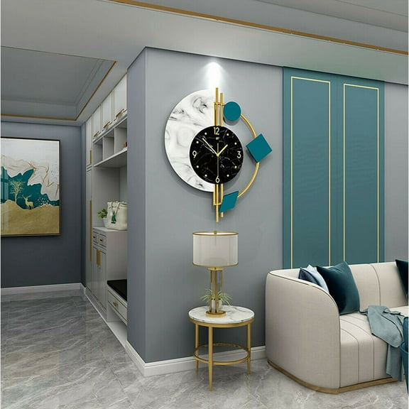 Nordic Style Geometric Marble Clock Quartz Wall Clock with Aluminum Clock Needle and Iron Frame Battery Operated Silent Clock Suitable for Home Loft Living Room Living Room Quartz Silent Home Decor