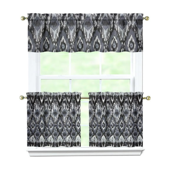 Nordic Style Kitchen Curtains Set 3-Piece Boho Bohemian Tier and Valance Set Rustic Artistic Window Curtains for Dining Room or Bathroom