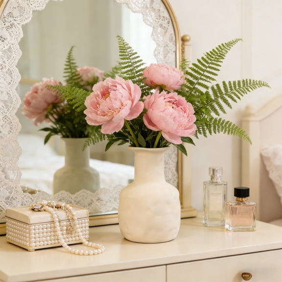 Nordic Style Minimalist White Ceramic Vase, Interior Living Room Office Desk Decoration Accessories, Dried Flower Vase for Modern Home Decor, Easy to Clean