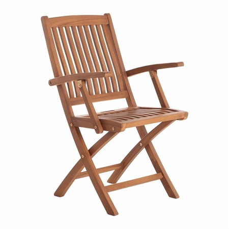 Nordic Teak Outdoor Oiled Patio Folding Chair with Arm Rests - Brown