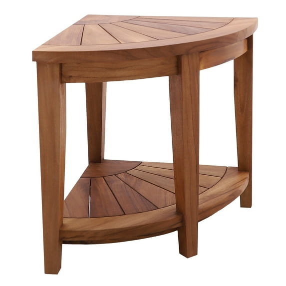 Nordic Teak Oiled Shower and Bath Corner Stool with Shelf