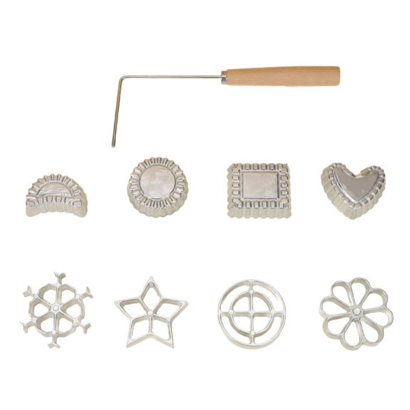 Nordic Style Pastry Mold Set 8 Pieces, Wooden Handle Rosette & Timbale Iron Set - Traditional Baking Mould for Waffles, Cakes, Biscuits, DIY Cake Maker Stamp Kit (Silver)