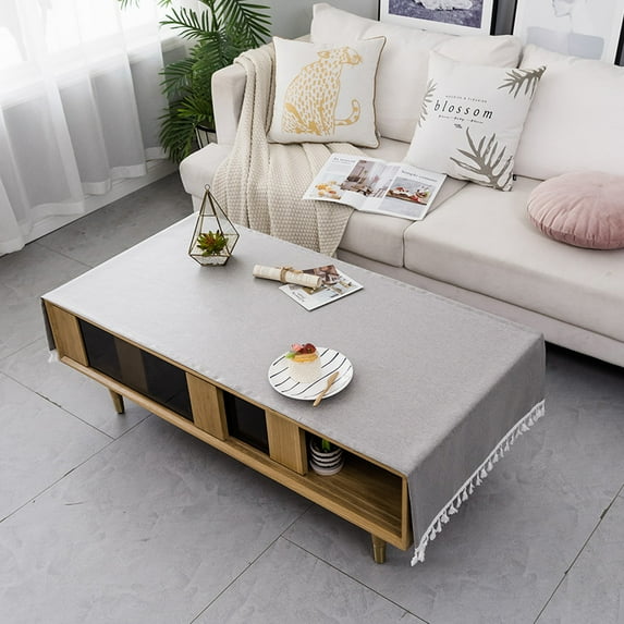 Nordic Style Rectangular Solid Color Coffee Table Cloth Waterproof Oil-proof Home Tablecloth TV Counter Cover Cloth Home Decor (Gray,70x170cm)