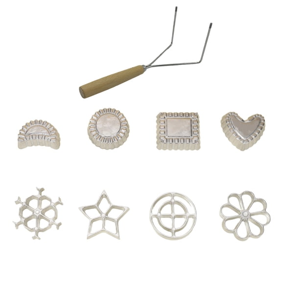 Nordic Style Rosettes & Timbale Pastry Mold Set,Cookie Iron with Handle Cooking Stamp Maker Kit, Shortbread Cookie Mold with 4 Interchangeable Heads for Waffles Cakes Biscuits,Double-headed