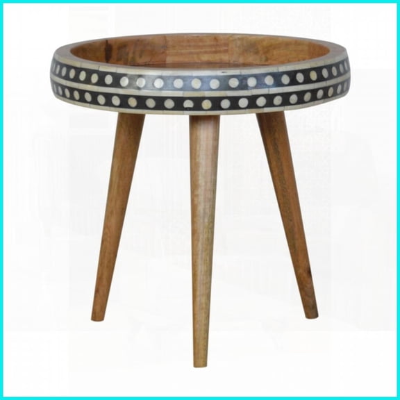 Nordic Style Solid Mango Wood Coffee Table with Bone Inlay, Oak-Ish Finish & Sustainable Design