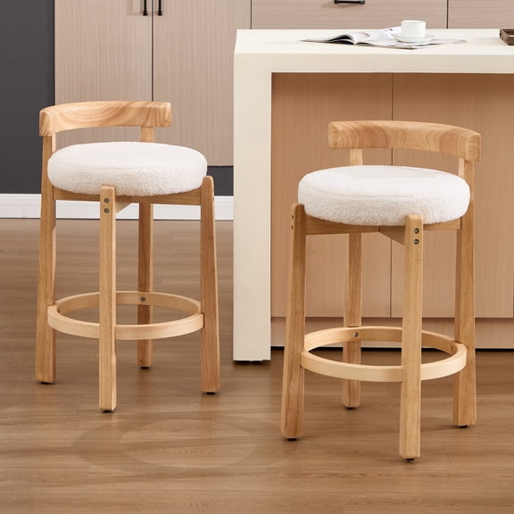 Lessmore Nordic Style Solid Wood Bar Stool Set of 2 - High Stool for Home Kitchen Island & Bar, Comfortable & Stable