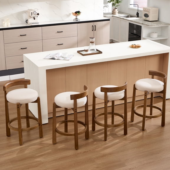 Nordic Style Solid Wood Bar Stool set of 4 - High Stool for Home Kitchen Island & Bar, Comfortable & Stable