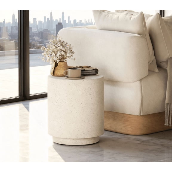 Nordic Style Table With Concrete Finish Round Side Table, Light Yellow