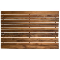 Nordic Style Teak Shower and Bath String Mat - Indoor and Outdoor Use - Non-Slip Wooden Platform for Sauna, Pool, Hot Tub Flooring Decor and Protector (31.4" x 19.6", Oiled Finish w/Rubber Footing)
