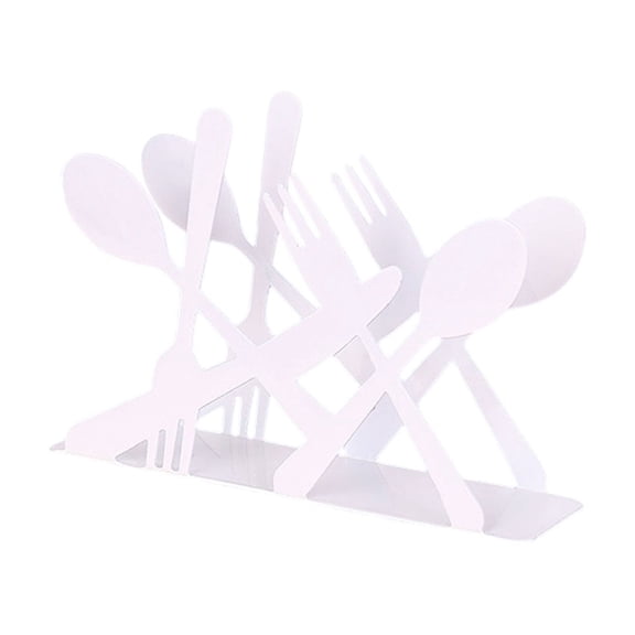 Nordic Style Vertical Iron Tissue Holder, White Metal Napkin Dispenser, fork, Spoon Theme Style Napkin Holder, Suitable for Kitchen, Coffee Shop, Dining Room
