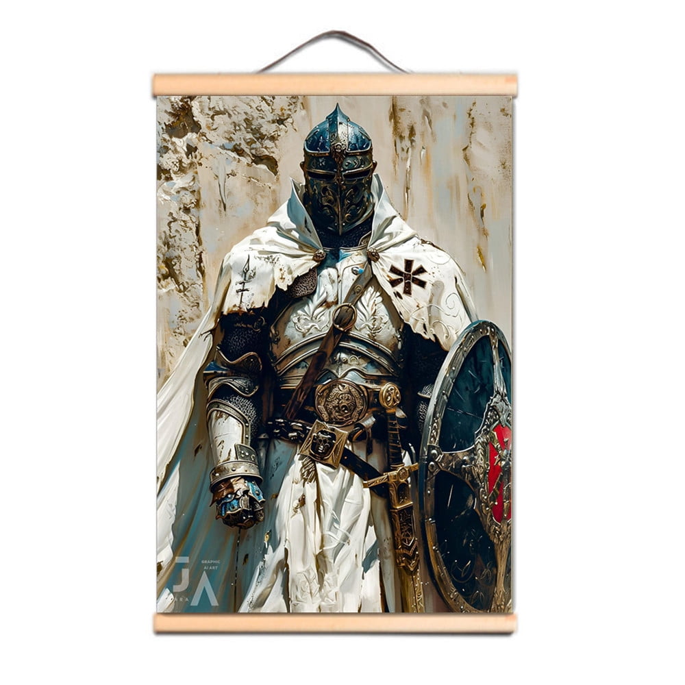 Knight Scroll Nordic Style Wall Artwork Canvas Pictures Knights Templar Poster Wooden ...