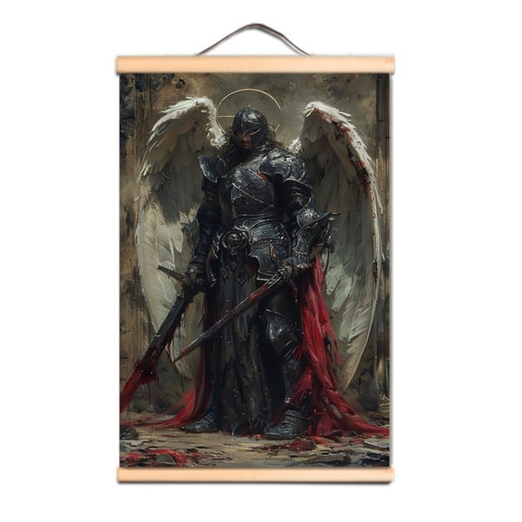 Nordic Style Wall Artwork Canvas Pictures Knights Templar Posters and Prints Wooden Scroll Hanging Painting Christian Crusade Tapestry Home Decor Living Room 5,Multicolor,11.8X17.7 inches