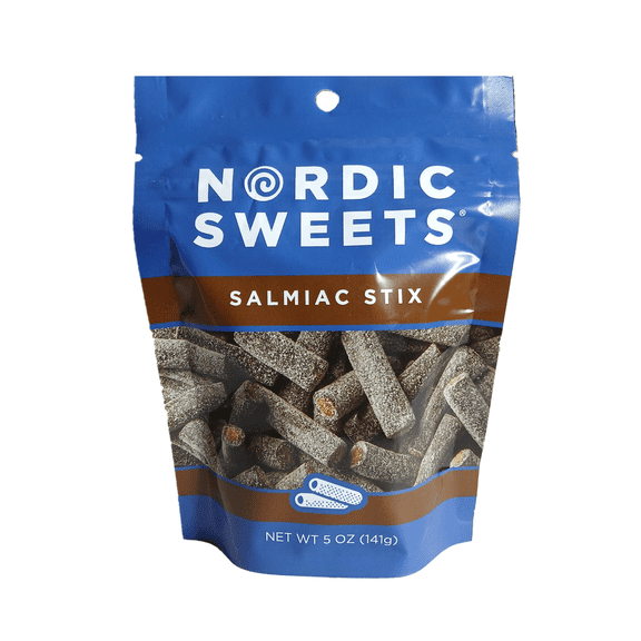 Nordic Sweets Salty Black Licorice Salmiac Stix, 5 oz Resealable Bag