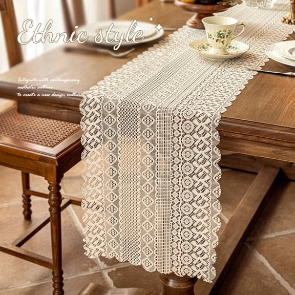 Nordic Table Runner, Sheer Mesh with Elegant Lace Embroidery, Scandinavian Minimalist Luxury Decor for Dining Table, Tea Table, and Centerpiece