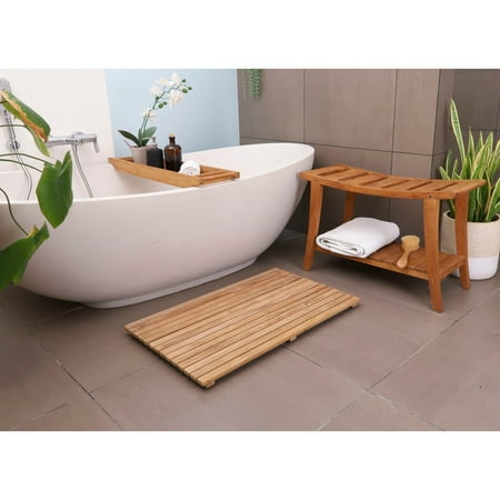 Nordic Teak 30" Asian Style Shower Bench with Shelf - Beige