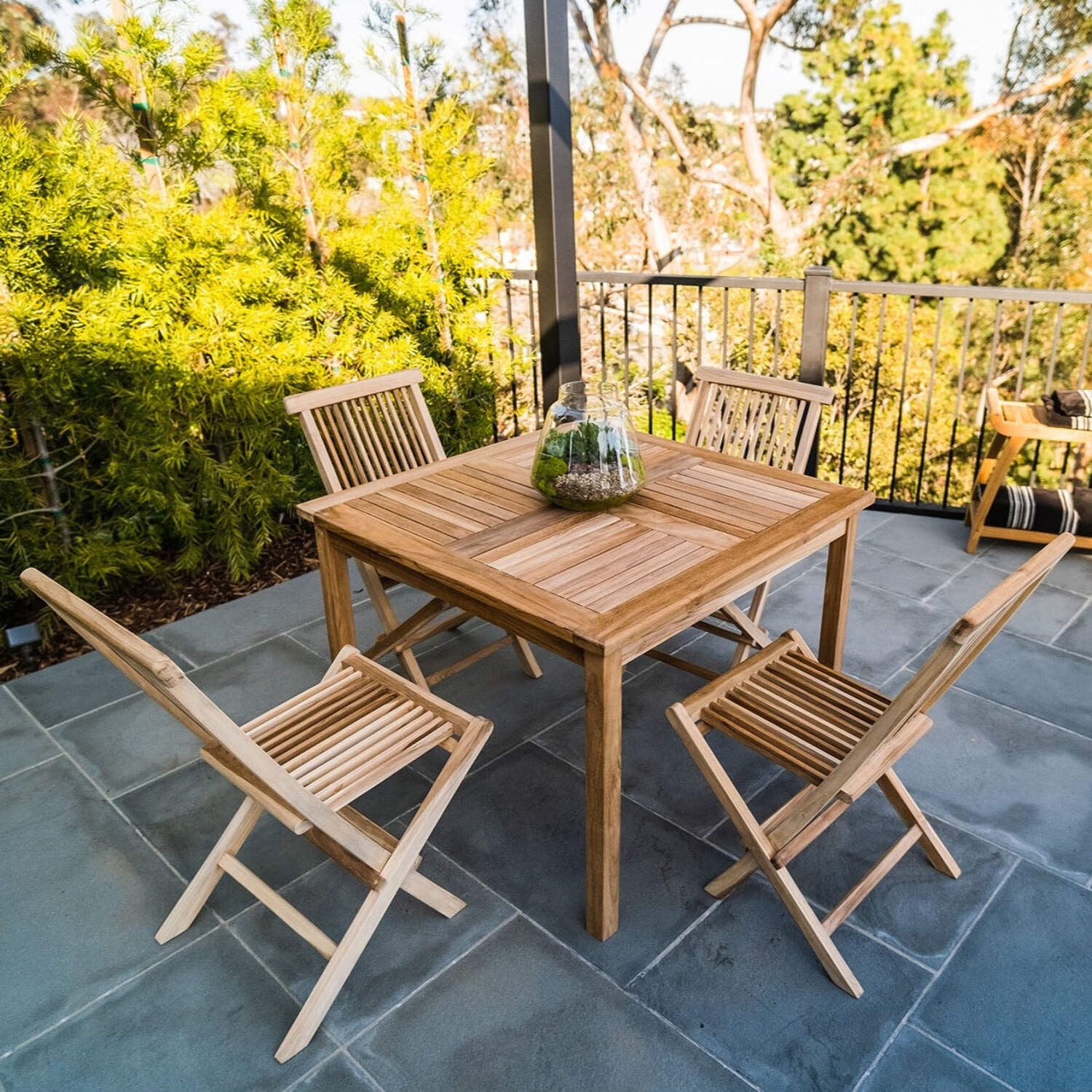 Nordic Teak 39" Natural Outdoor Square Dining Table Set - Beige