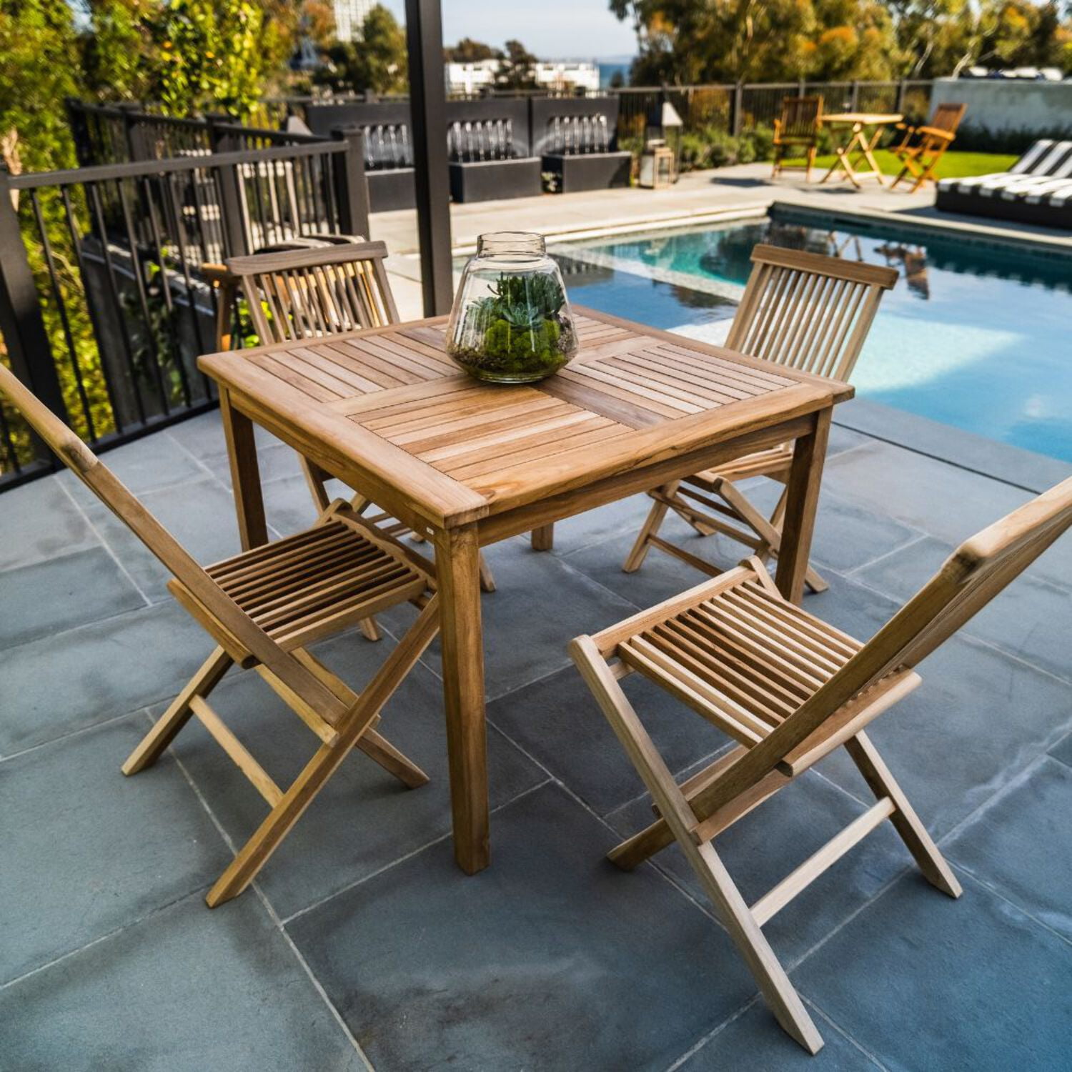 Nordic Teak 39" Natural Outdoor Square Dining Table Set - Beige