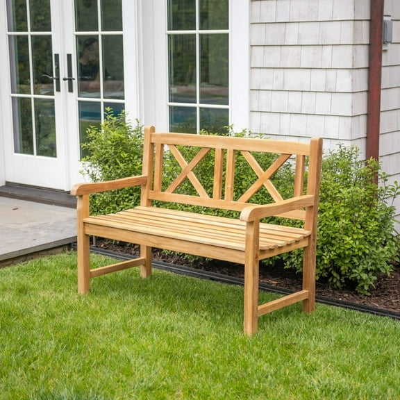 Nordic Teak 47" 2 Person Natural Outdoor, Patio and Garden Bench - Beige