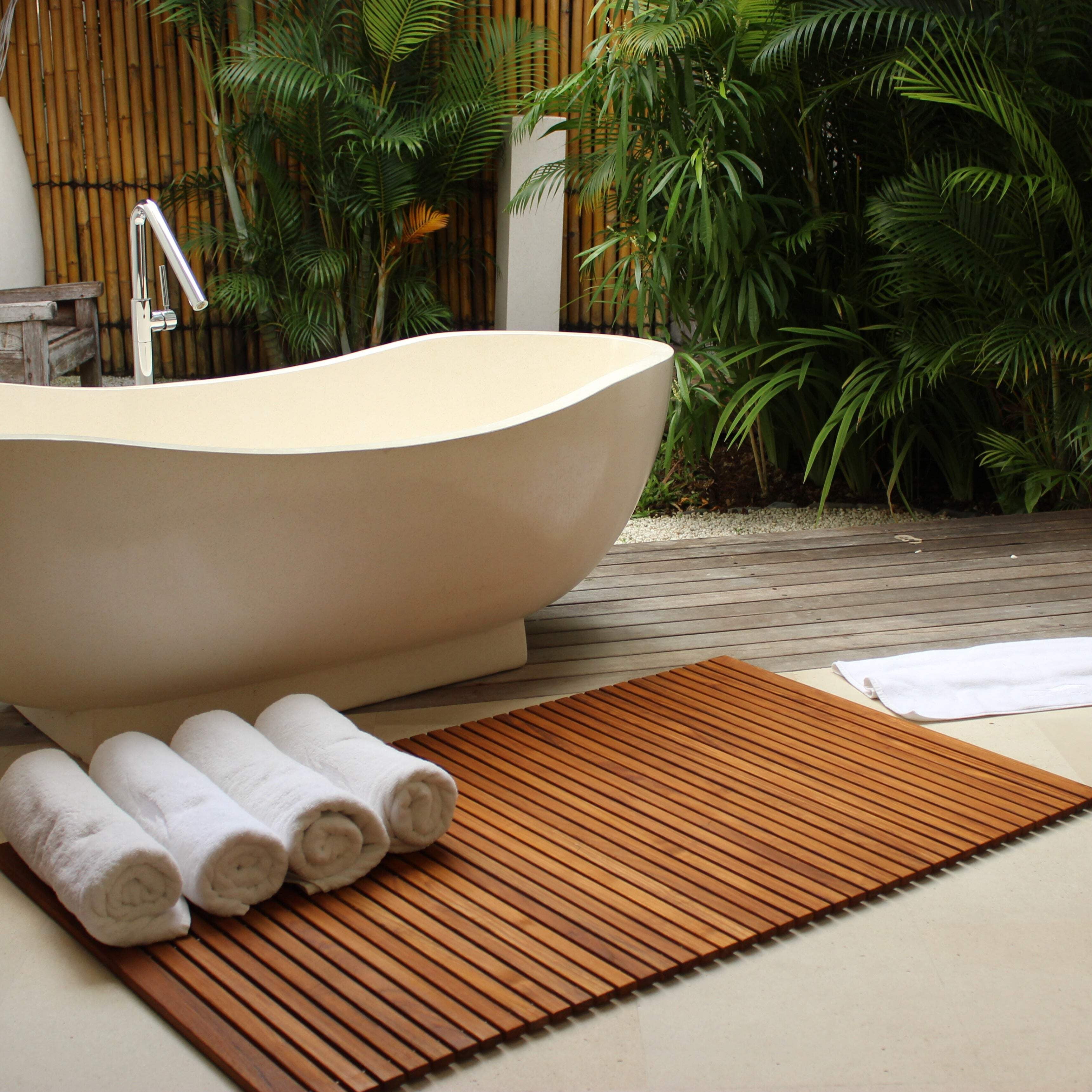 Nordic Teak 59" x 35" Oiled Shower and Bath Mat with Rubber Footing