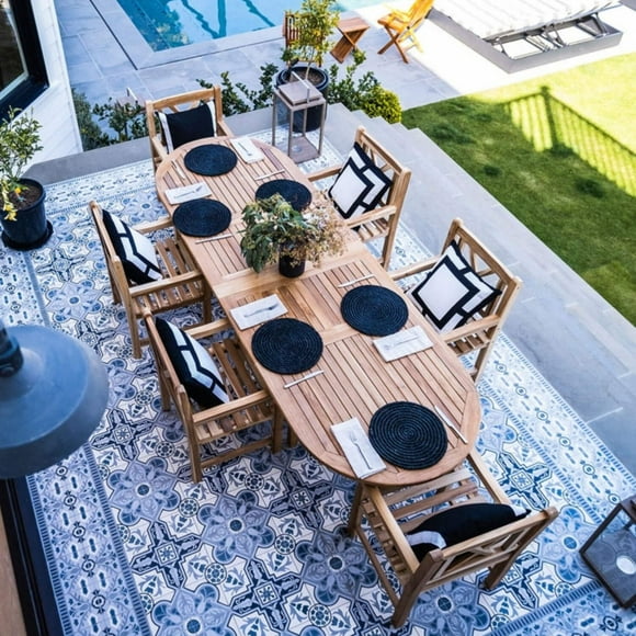 Nordic Teak 79"-118" Adjustable 6-8 Person Natural Outdoor Dining Table - Beige