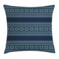 thumbnail image 1 of Nordic Throw Pillow Cushion Cover, Festive Knitted Pattern with Chevron Herringbone Abstract Snowflake, Decorative Square Accent Pillow Case, 20 X 20 Inches, Dark Blue Turquoise White, by Ambesonne, 1 of 2