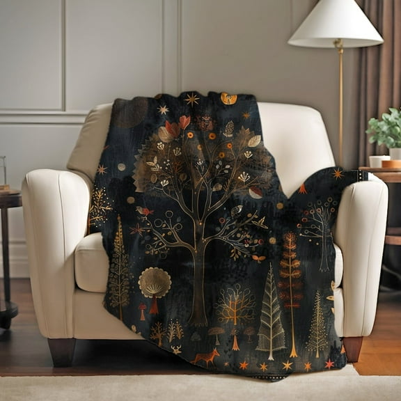 Nordic Tree Plush Throw Blanket Cottagecore Cabin Decor Christmas Blanket Plush Blanket Cozy Christmas Throw Winter Holiday Gift Christmas Gift for Her